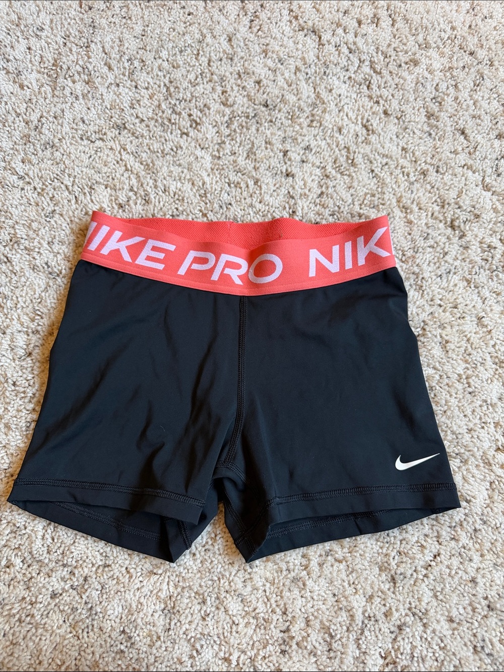 Nike Pro Women's Black Bike Shorts with Coral Waistband